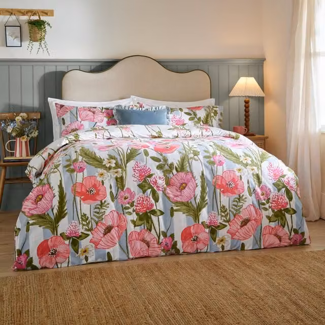 Make it a Home Poppy Trail Reversible Striped Cotton Duvet Cover Set, Multicolour and Pink, 180 x 200 cm