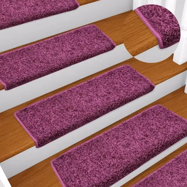 Berkfield Home Self-Adhesive Carpet Stair Treads, 15 Pieces, Purple, W: 65 cm, D: 21 cm, H: 4 cm