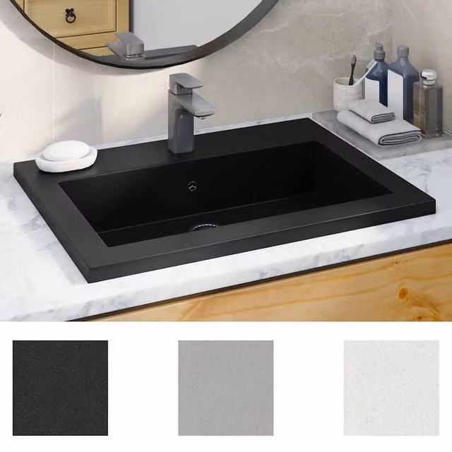 Berkfield Home Granite Composite Rectangular Basin in Black, W: 60 cm, D: 45 cm, H: 12 cm
