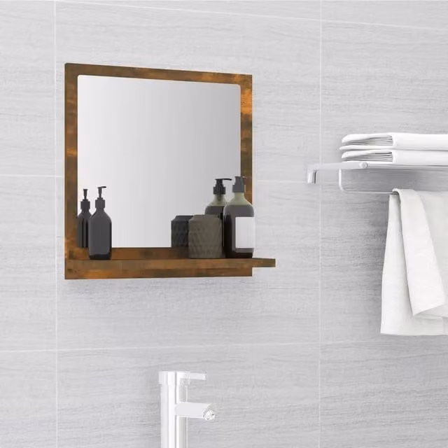 Berkfield Home Rectangular Wall Mirror in Smoked Oak Brown, W/D/H: 37 x 10.5 x 40 cm