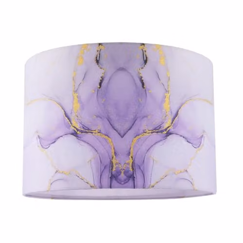 Happy Homewares Modern Cylinder Drum Lamp Shade in Lilac and Purple Marble Effect Fabric with Gold Foil, W/D/H: 20 x 20 x 30 cm