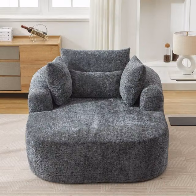 Matteo Oversized Grey Chenille Lounge Chaise Sofa Chair