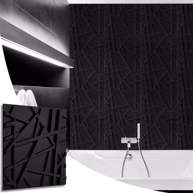 NOVECRAFTO Geometric Line 3D Wall Panels, Matte Black PVC Cladding, W: 50 cm x H: 50 cm