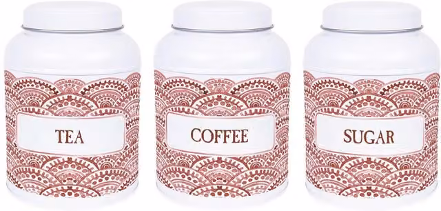 Purely Home Painted Scales Metal Coffee Canister with Domed Lid in Red and White