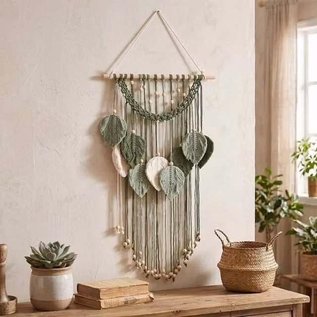 EONLION Green Boho Macrame Floral Wall Hanging Tapestry for Wedding Backdrops, Width: 100 cm