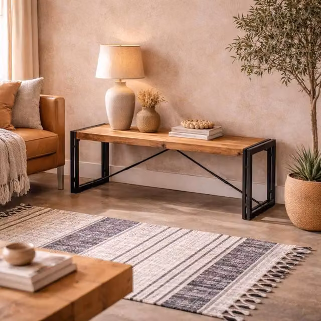 Wyld Haus Toivakka Industrial Reclaimed Wood and Metal Dining Bench in Brown