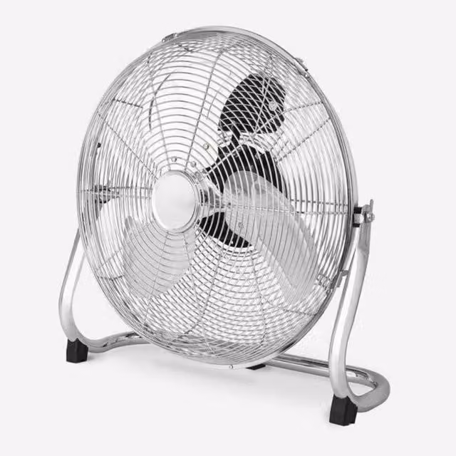 Dyzi 16 Inch Metal Floor Fan, 80W, 3 Speed, Adjustable Tilt in Silver
