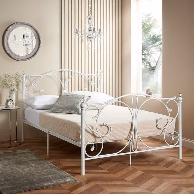 Home Treats Classic Lacquered Metal Bed Frame in White or Black, 120 x 200 cm