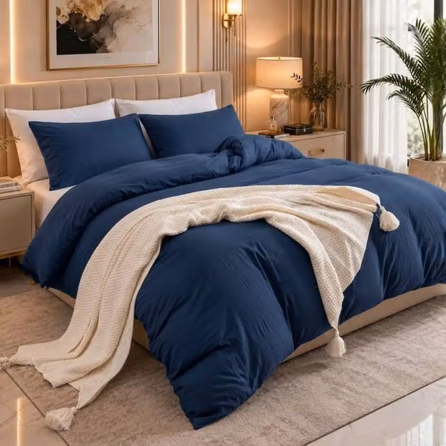 Pamposh 2 Pack Reversible Microfibre Duvet Cover and Pillowcase Set in Navy Blue, Super King, 200 x 200 cm
