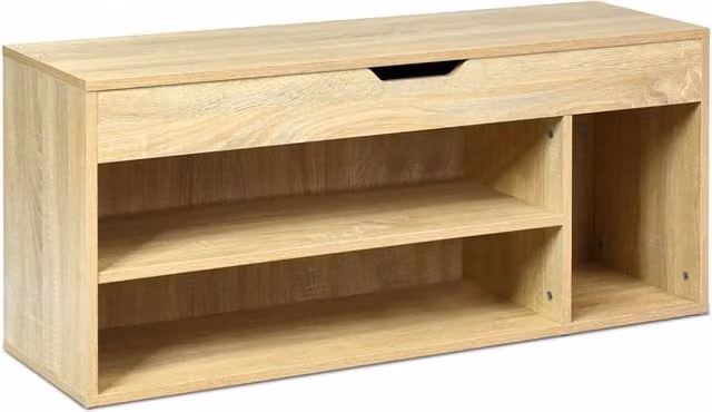 COSTWAY Modern Wood Grain Shoe Bench in Brown
