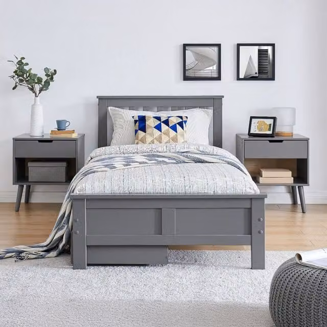 FurnitureboxUK Azure Modern Solid Pine Grey Bed Frame with Mattress and 2 Drawers, W/D/H: 90 x 200 cm