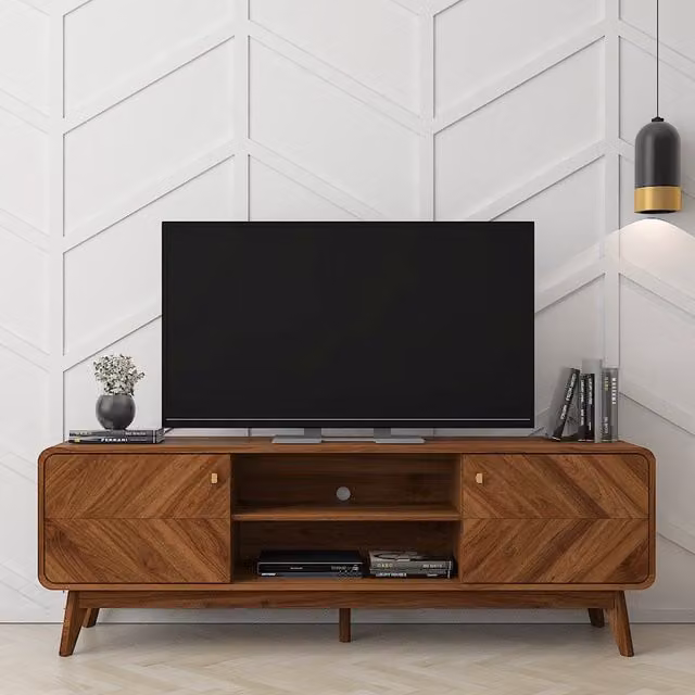 Kidsaw Mid-Century Modern Walnut TV Cabinet in Brown and Gold