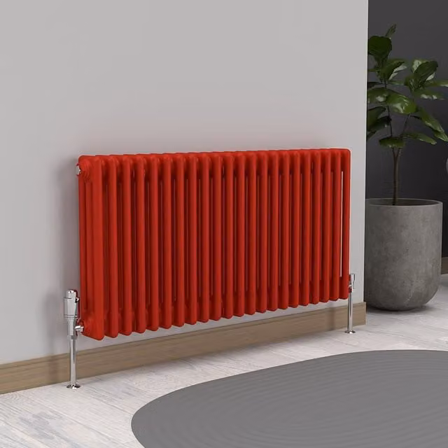 Lux Heat Horizontal 3 Column Steel Radiator in Red, W: 101.0 cm, H: 50.0 cm