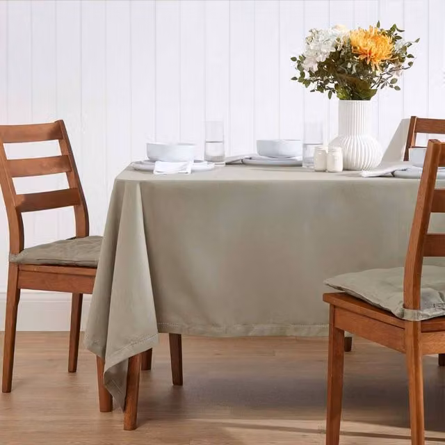 Homescapes Plain Grey Cotton Rectangular Tablecloth, W: 70 cm, L: 177.8 cm