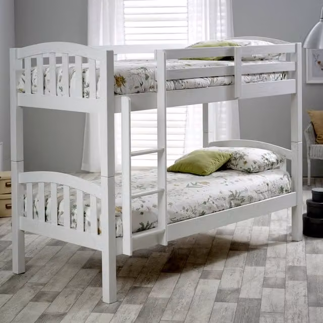 Bedmaster Mya White Solid Wood Single Bunk Bed with Orthopaedic Spring Mattresses