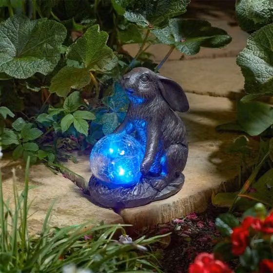 Marco Paul Solar Rabbit Garden Ornament with Crackle Ball in Brown
