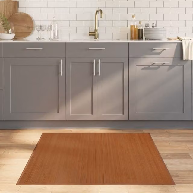 Berkfield Home Square Bamboo Rug in Brown, W/D/H: 100 x 100 x 1 cm