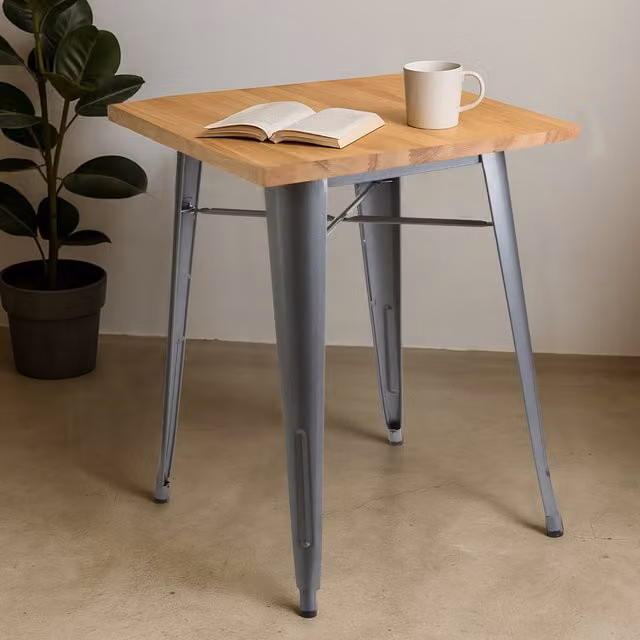 Orsina Industrial Black and Silver Side Table in Ash Wood and Metal, W/D/H: 60 x 60 x 76 cm