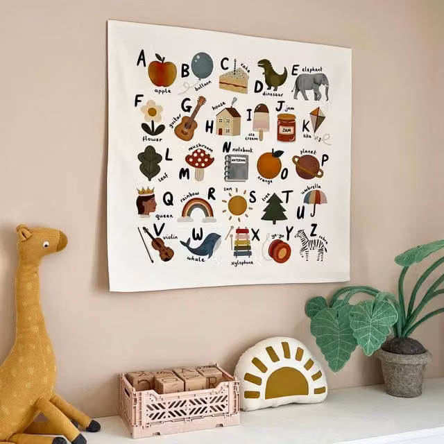 Kid of the Village Alphabet Textile Wall Hanging, Multicolour, 70 x 70 cm