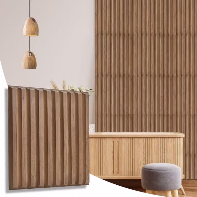 NOVECRAFTO 3D Fluted Line PVC Wall Panels, Brown Wood Look, W/D/H: 50 x 50 x 0.25 cm