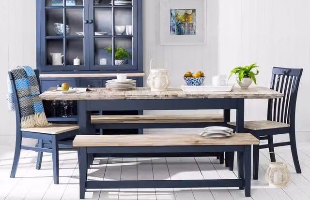 Statement Furniture Florence Rectangle Extendable Kitchen Dining Table in Blue, W/D/H: 140 x 74 x 74 cm