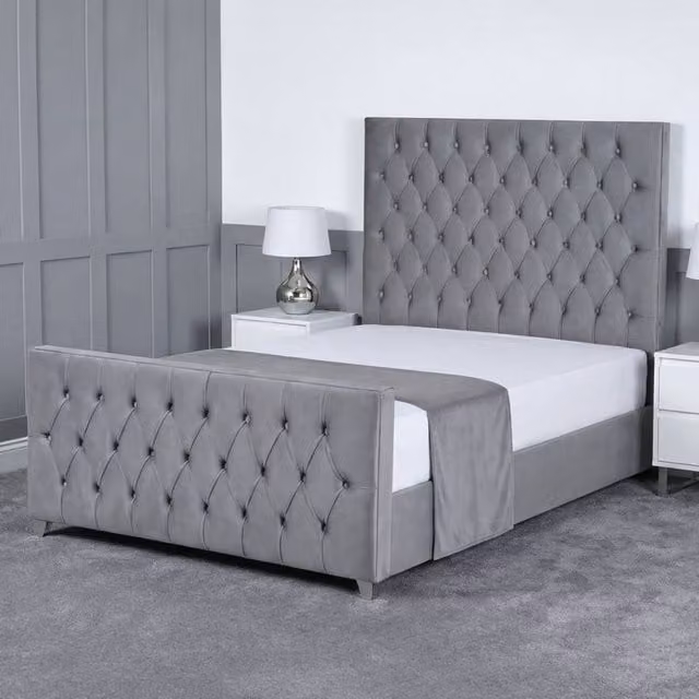 Living Comfort Bedz Vertex Upholstered Gas Lift Storage Bed in Grey, Super King, W/D/H: 200 x 200 cm