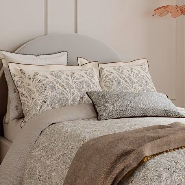 Bedeck of Belfast Umma Kingsize Reversible Mako Satin Cotton Duvet Cover and Pillowcase Set, Charcoal, Gold, Beige and Grey, 180 x 200 cm