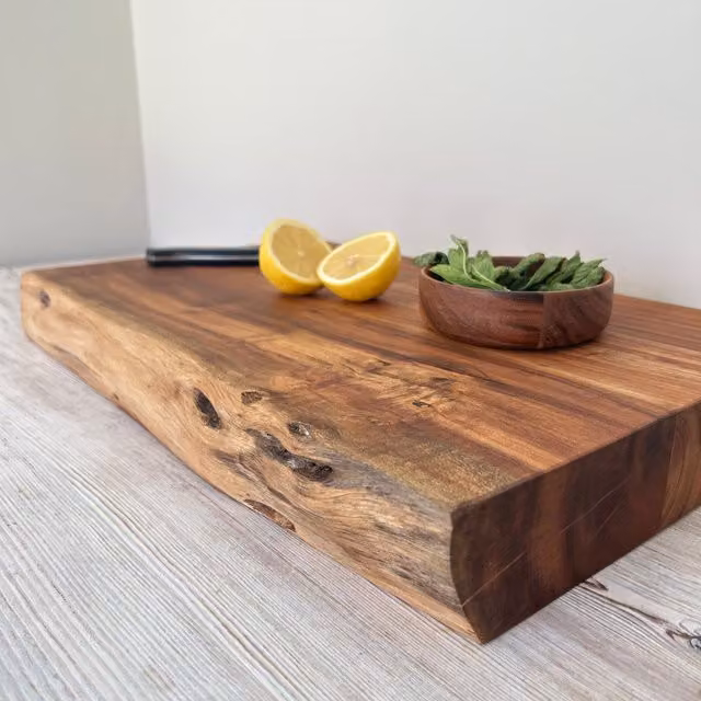 Downton Interiors Professional Chef Live Edge Acacia Wood Chopping Board, Brown, Large