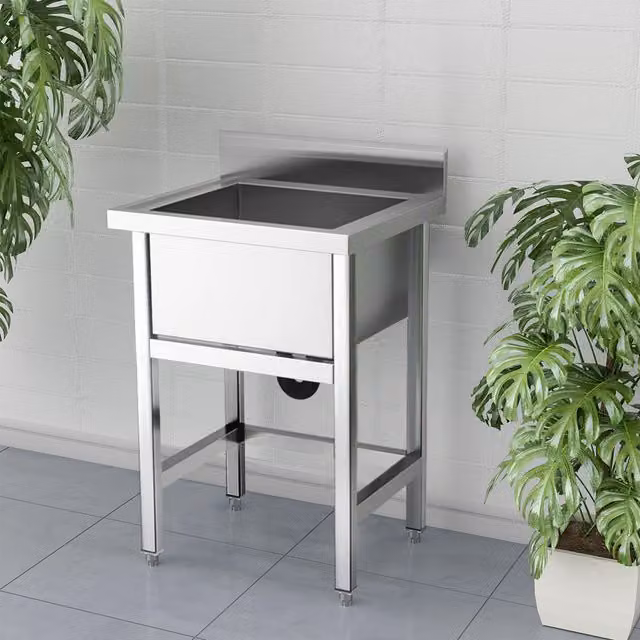 Livingandhome Built-in Stainless Steel Kitchen Sink in Silver, Width: 60 cm