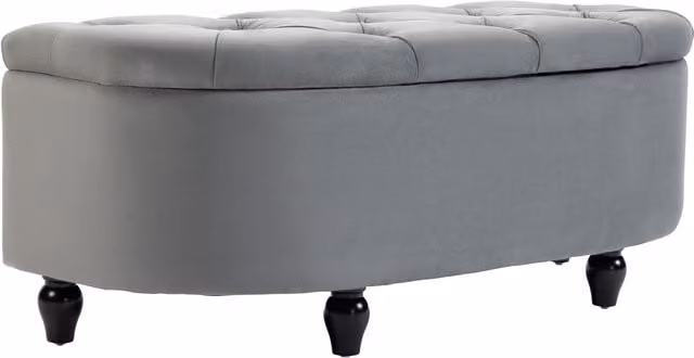 HOMCOM Semi-Circle Tufted Velvet Bed End Bench Ottoman with Storage and Rubberwood Legs, Grey, W: 120 cm, D: 45 cm, H: 118 cm