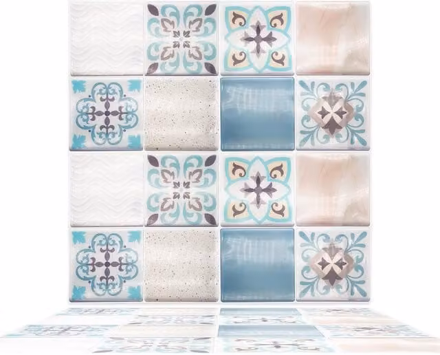 WALPLUS 3D Gloss Tile Stickers Multipack in Blue and Brown, 48 Pack, W: 15.0 cm, D: 15.0 cm, H: 15.0 cm