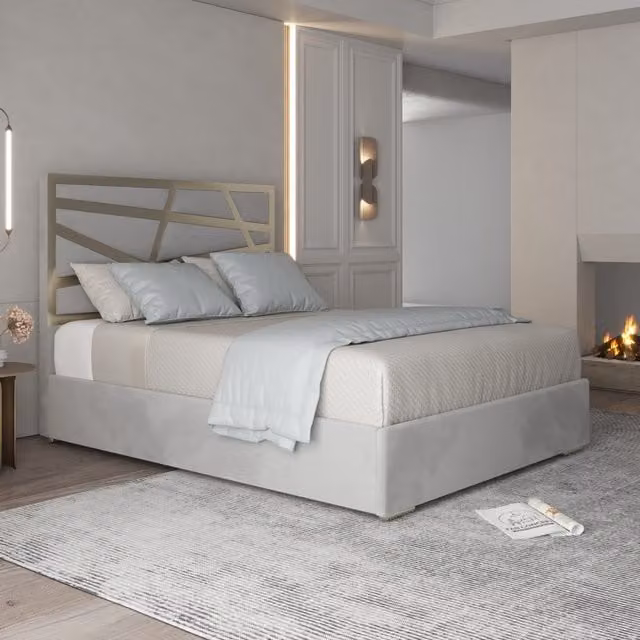 Cloudrest Modern Velvet Upholstered Metal Bed Frame in Grey, Gold or Silver, W/D/H: 90 x 190 cm