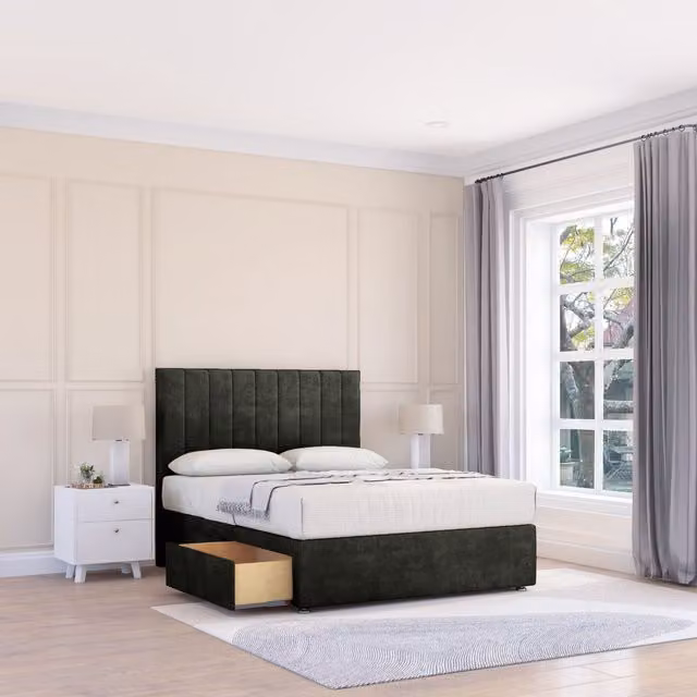Sloomy Kansas Dumfries King Size Upholstered Bed Set with 26 inch Headboard and Mattress in Black