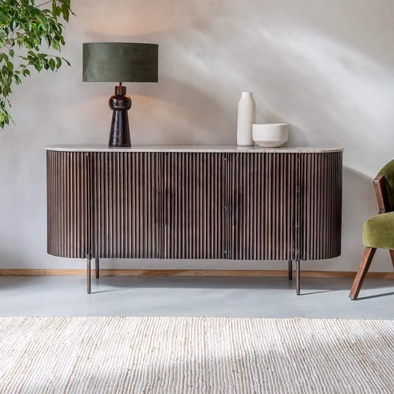 Atkin & Thyme Monza Modern Metal and Marble Sideboard in Brown