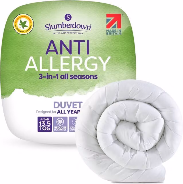 Slumberdown Anti Allergy 13.5 Tog All Seasons Duvet, White, Single