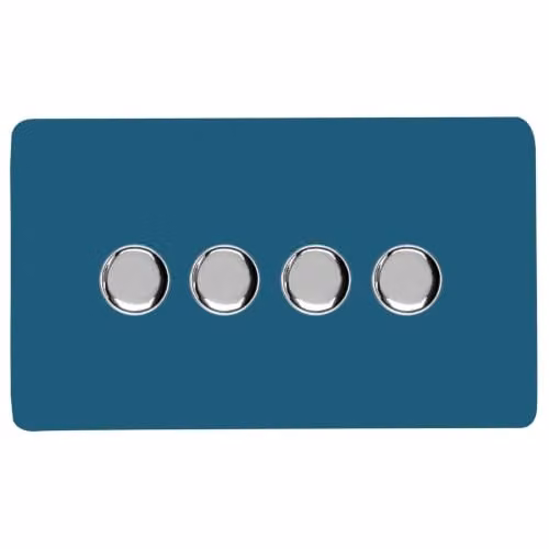 Trendi Switch 4 Gang 1 or 2 Way 150w Rotary LED Dimmer Light Switch in Ocean Blue