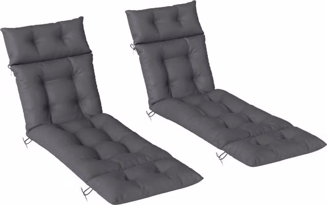 Outsunny Set of 2 Dark Grey Sun Lounger Replacement Cushions, W: 190 cm, D: 56 cm, H: 10 cm