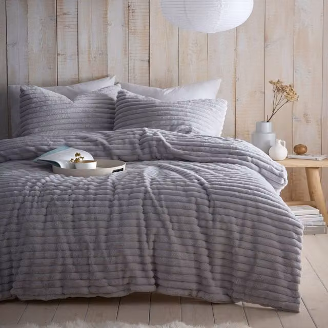 Appletree Morritz Reversible Faux Fur Duvet Cover Set, Grey, W: 200 cm x D: 200 cm