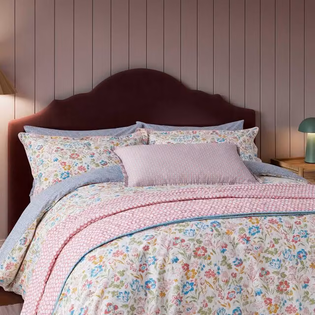 Land & Shore Meadowsweet Reversible Single Cotton Percale Duvet Cover and Pillowcase Set, Multicolour