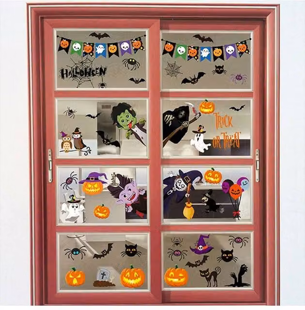 KDMD Halloween Witch Window Sticker Set, 9 Removable Multicolour PVC Sheets