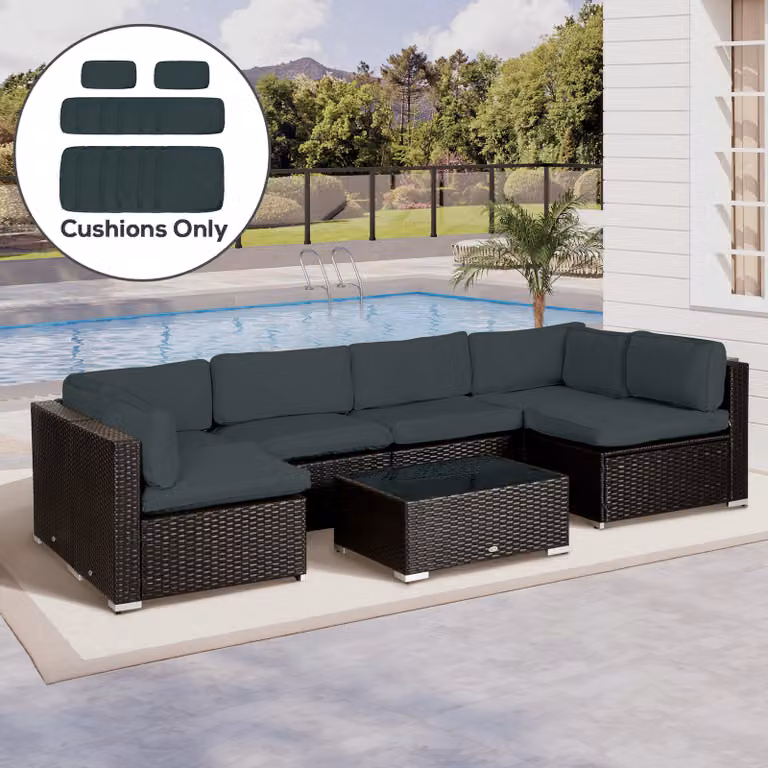 Outsunny Replacement Dark Grey Polyester Garden Rattan Sofa Cushion Cover