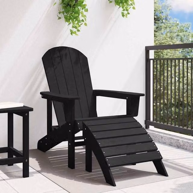 Berkfield Home Traditional Adirondack Chair with Footrest, Black HDPE