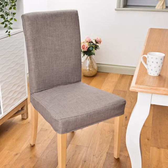 Gardenista Slate Grey Dining Chair Seat Slipcover Set of 4, Stain Resistant and Tailored Fit Polyester Protector