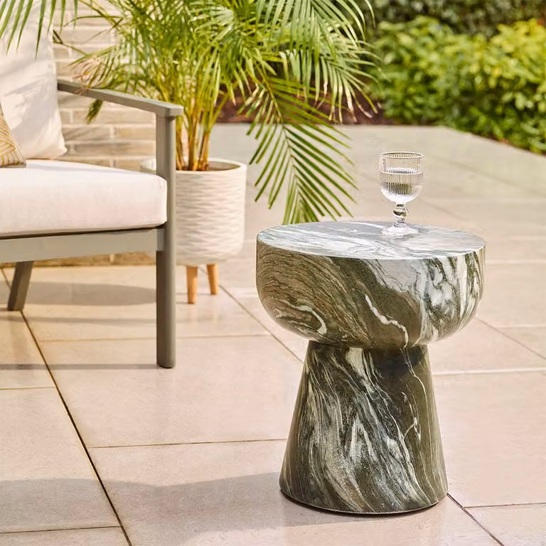 Atkin and Thyme Lucy Round Side Table in Green Marble Finish Concrete