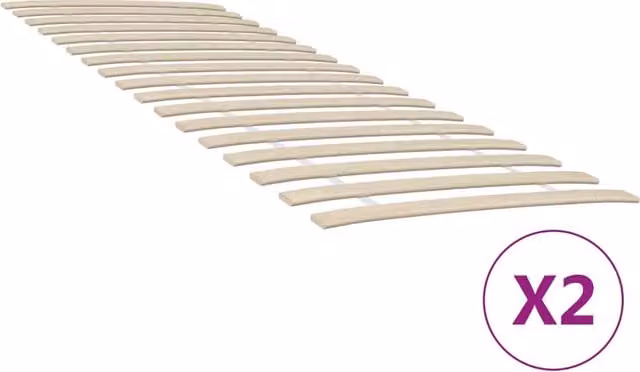 Berkfield Home Set of 2 Brown Slatted Bed Bases with 34 Wood Slats, W: 80 cm, L: 200 cm