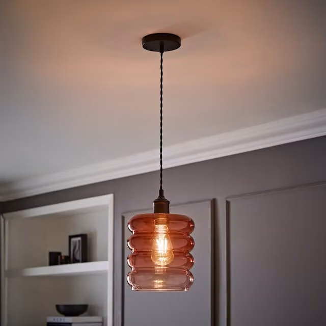 ValueLights Giselle Ombre Berry Glass Ceiling Pendant Light in Black and Multicolour