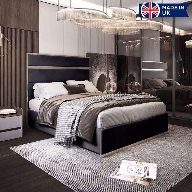 KDMD Comfyzone Upholstered Soft Velvet Metal Designer Bed Frame in Black, W/D/H: 200 x 189 x 137 cm