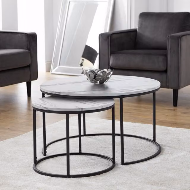 Julian Bowen Bellini Round Nest of 2 Coffee Tables in White and Black