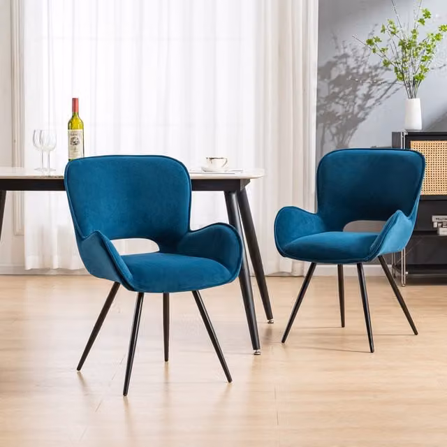 More4Homes Set of 2 Lily Modern Blue Velvet Dining Chairs with Armrests