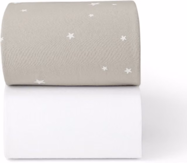 Snuz Twin Pack Grey Star Cotton Jersey Cot and Cotbed Sheets, W: 70 cm, L: 140 cm
